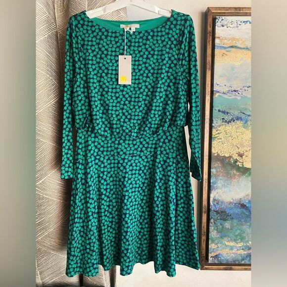 Boden Nellie 3/4 Sleeve Jersey Dress Size 4p Green Navy NWT - Picture 5 of 13